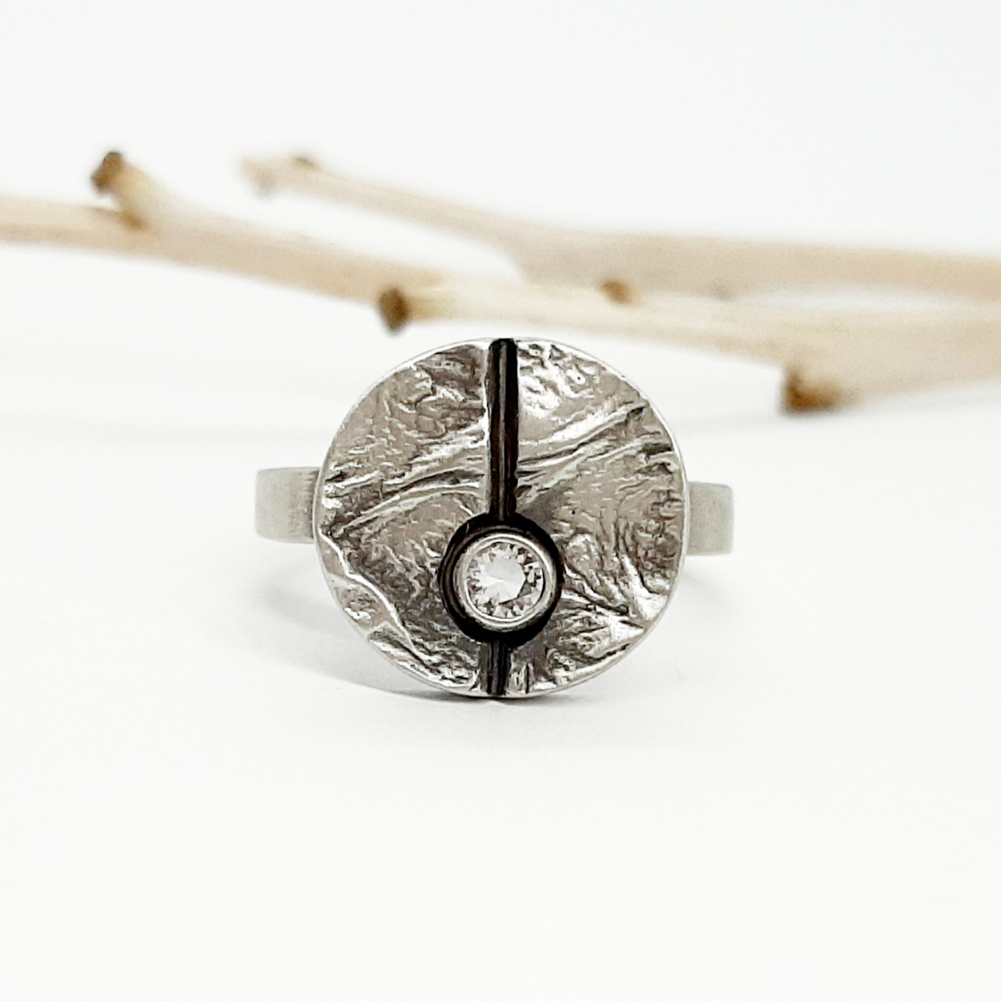 Nordform Ring Runder Aufsatz (Ø 14mm) Silber Geschwärzt Bergkristall