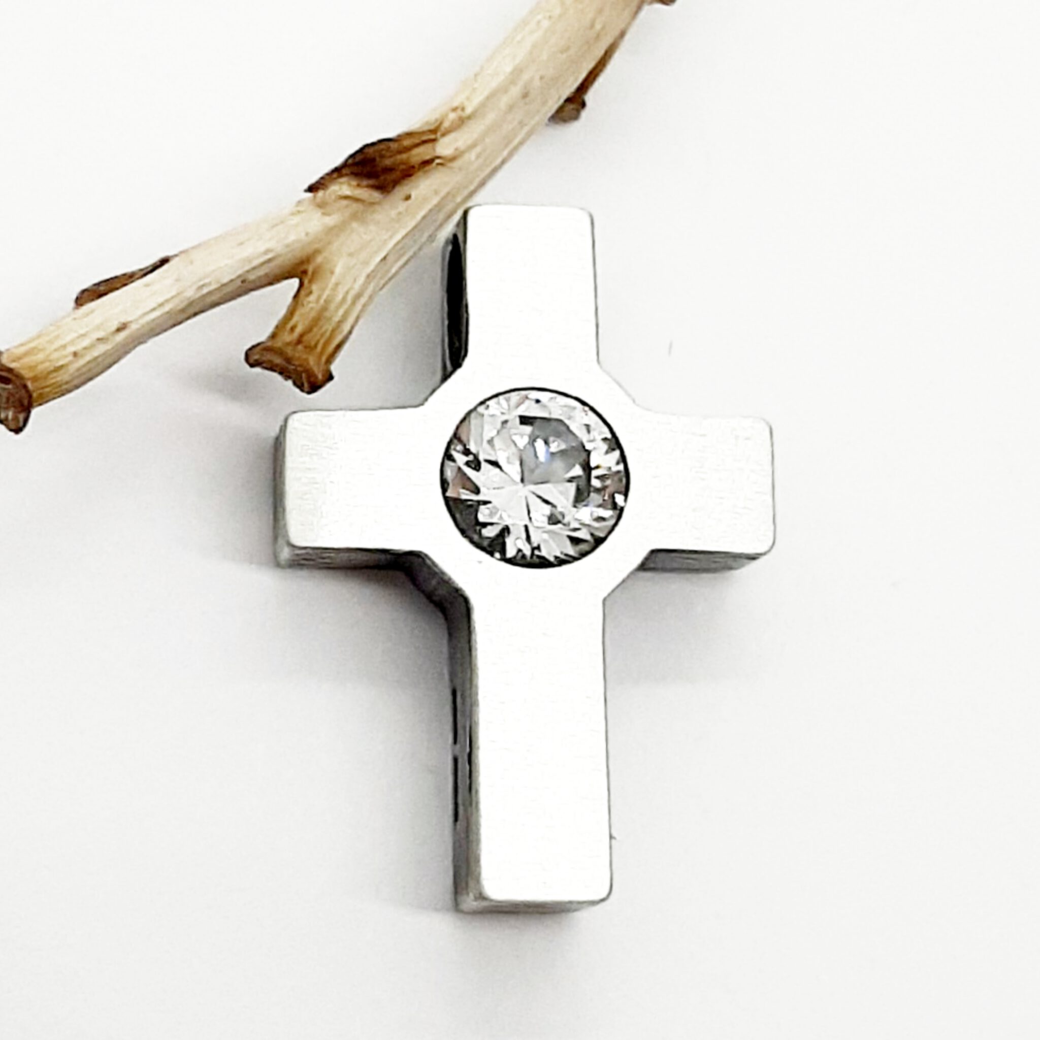 Nordform Kreuz Silber mit Bergkristall (15x21mm)