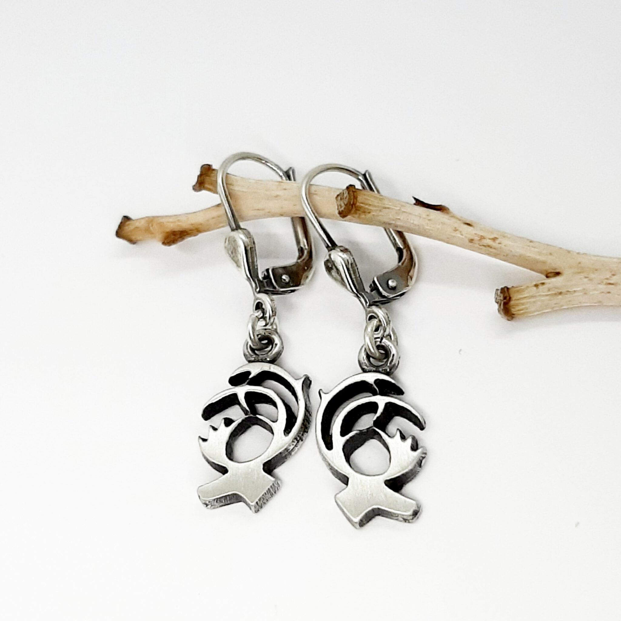 Nordform Bügel-Ohrhänger Rentier Silber Gebürstet