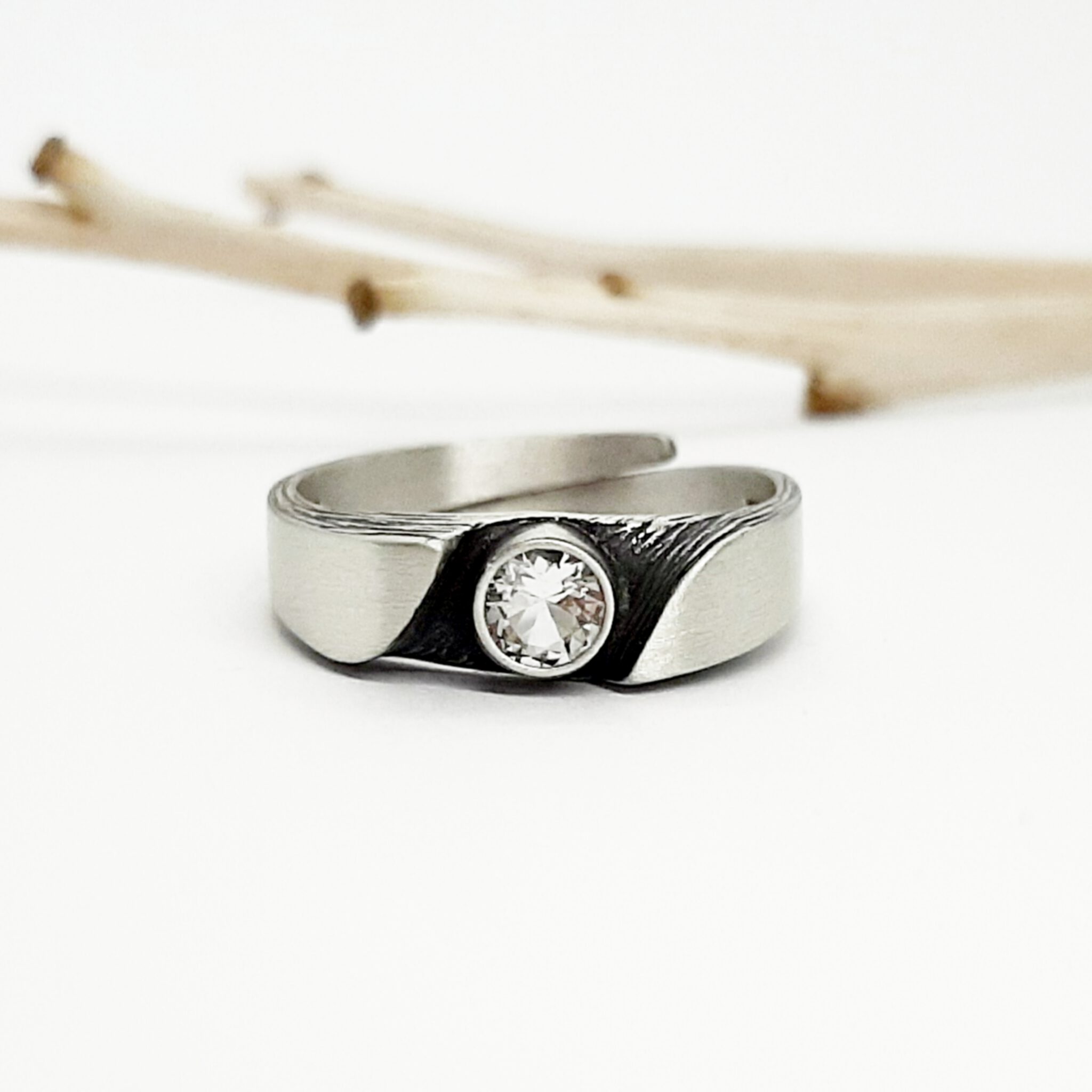Nordform Bandring (6mm) Bergkristall in Silber