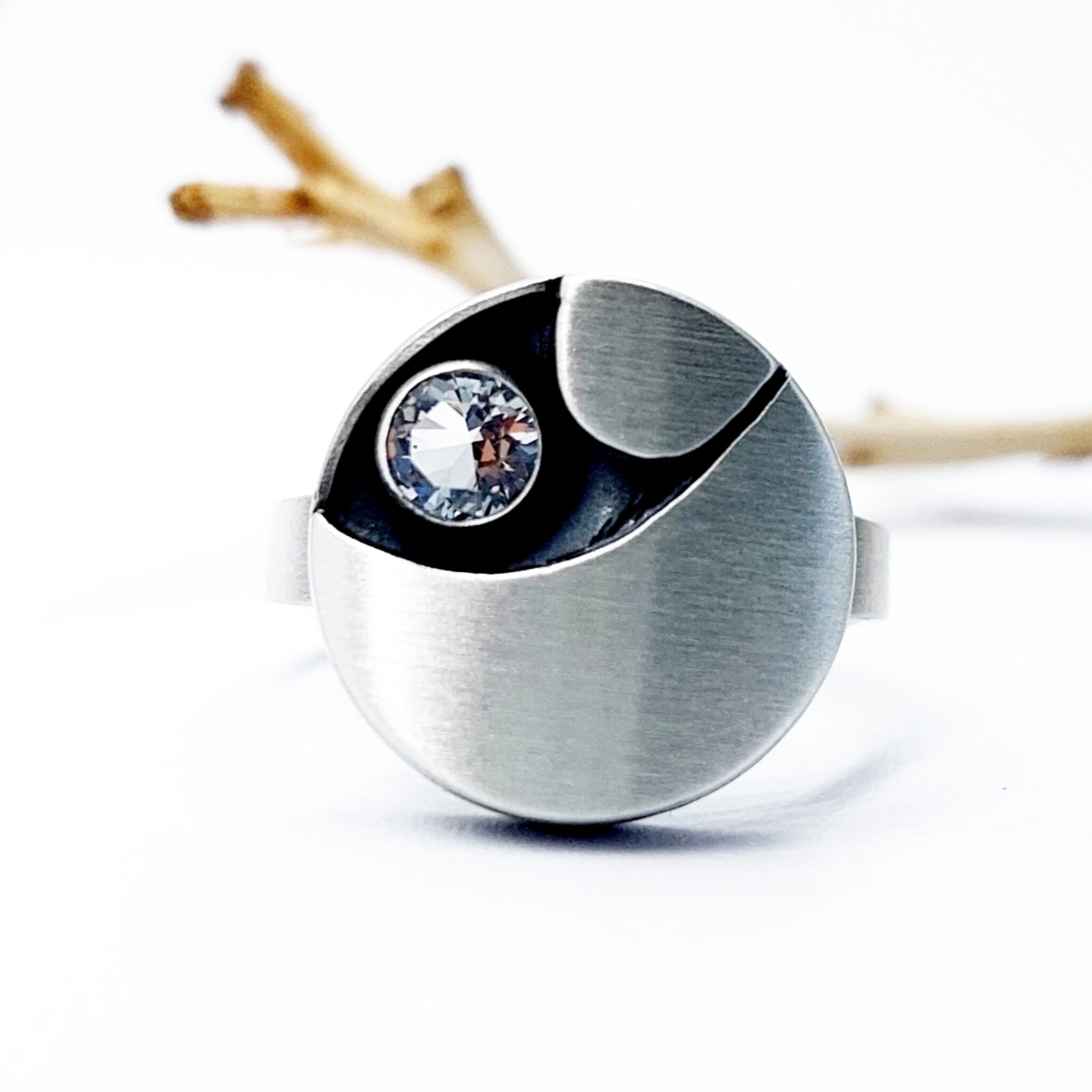 Nordform Ring Runder Kopf (Ø15mm) Silber Bergkristall