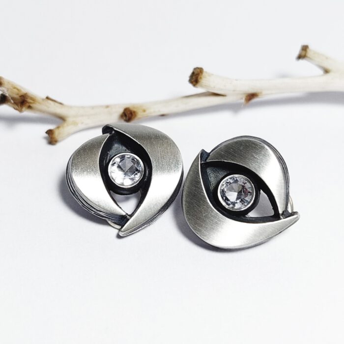Nordform Ohrclips Auge Silber Bergkristall