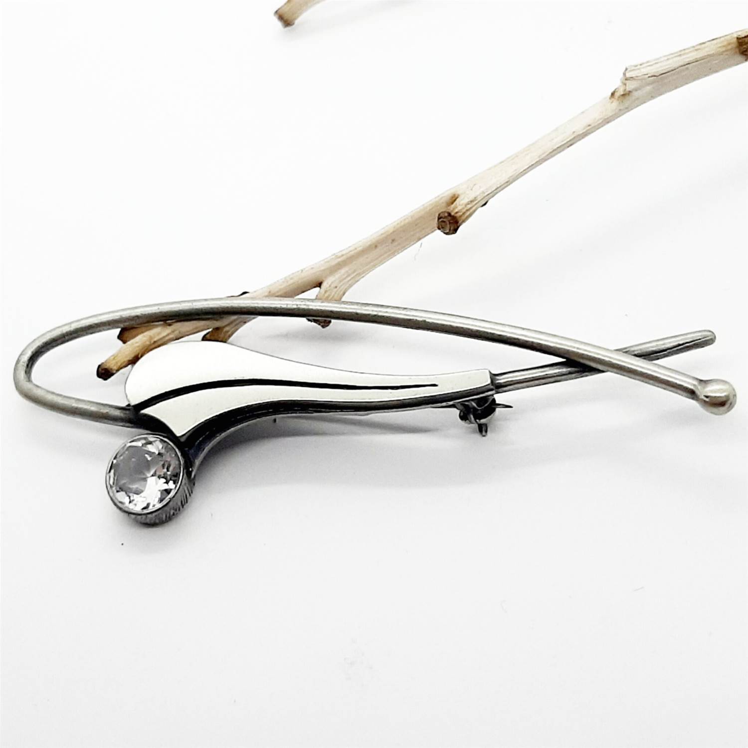Nordform Filigrane Brosche Silber mit Bergkristall