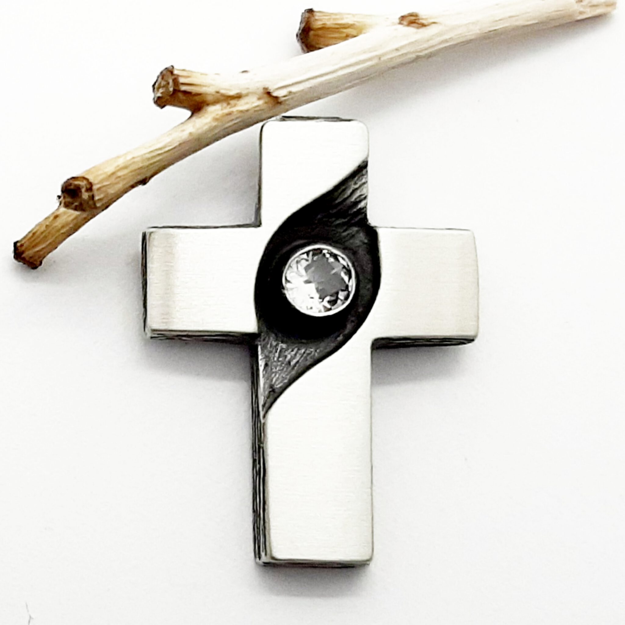 Nordform Kreuz-Anhänger Silber mit Bergkristall (19x25mm)