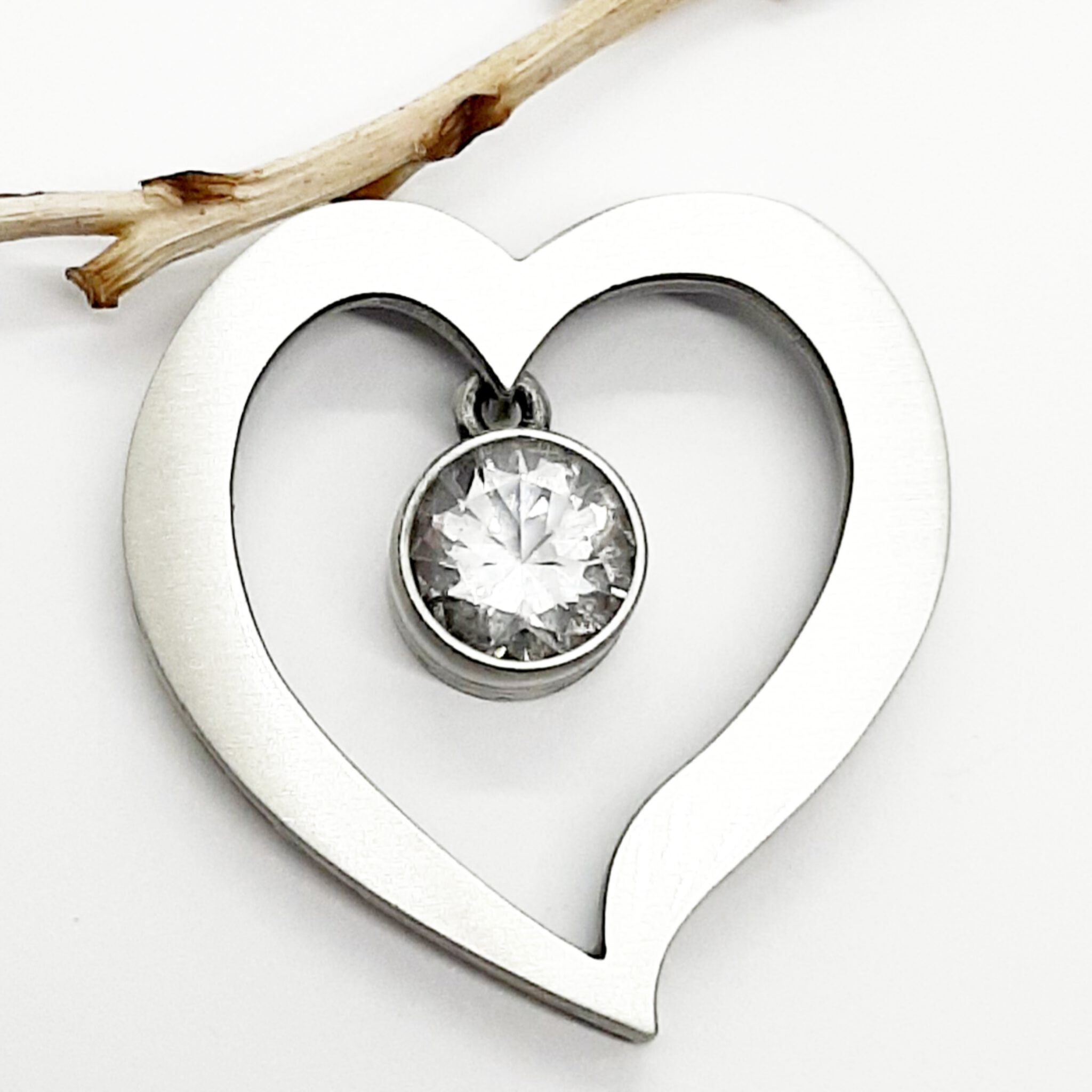 Nordform Großer Herz-Anhänger Silber mit Bewegl. Bergkristall (37x38mm)