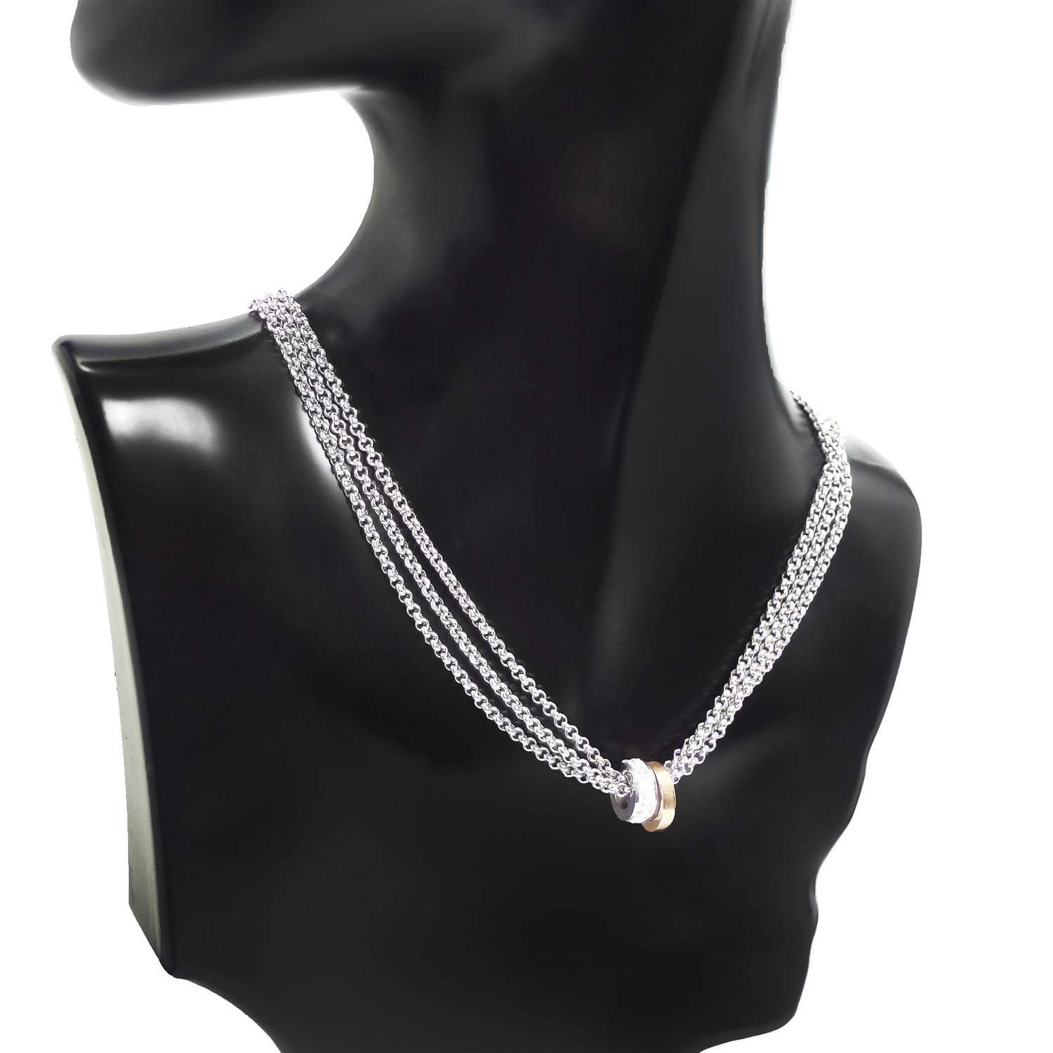 Bicolor Damen-Collier aus Edelstahl mit Rosé-Vergoldetem Anhänger & Zirkonier  45 cm Bicolor Damen-Collier aus Edelstahl mit Rosé-Vergoldetem Anhänger & Zirkonier  45 cm