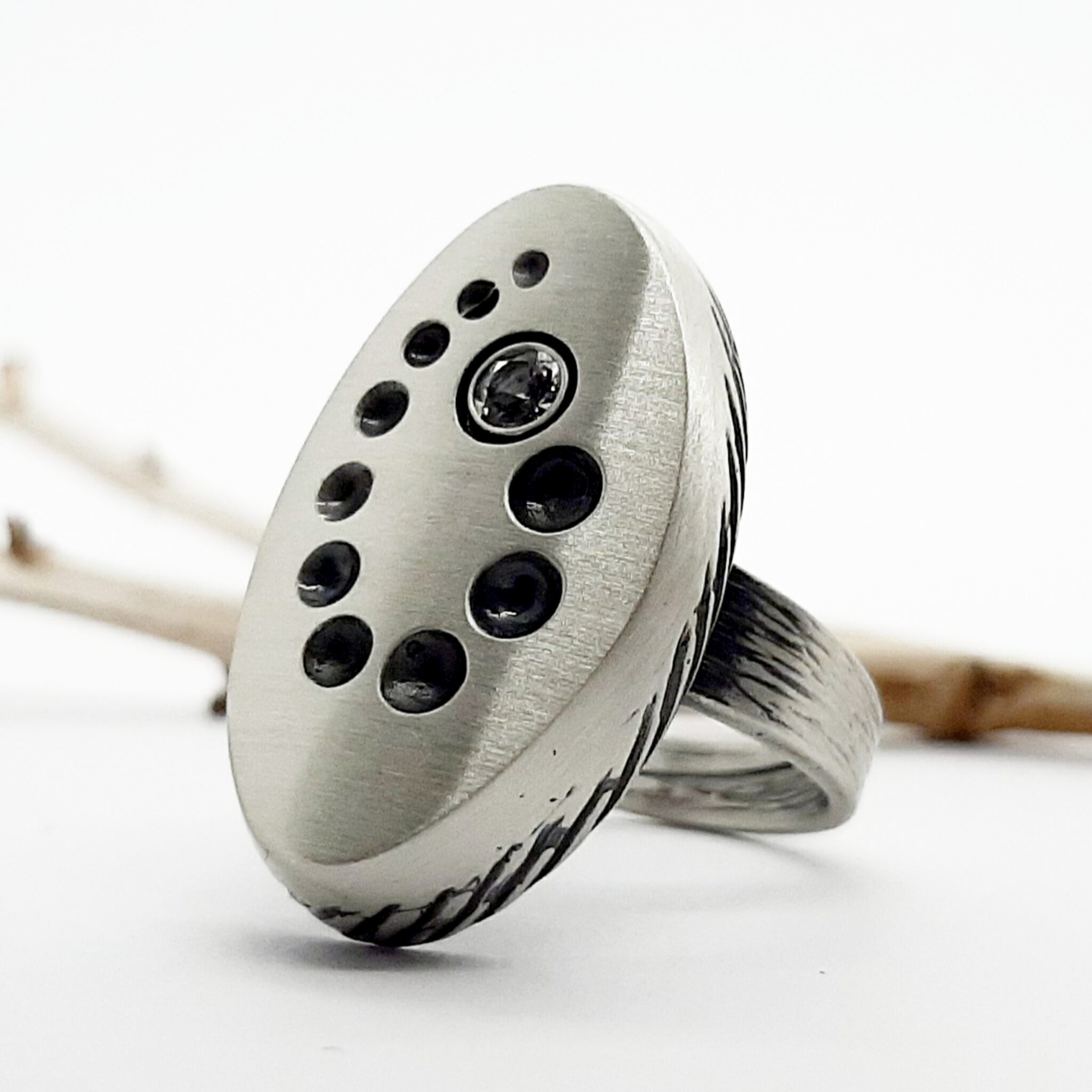 Nordform Ring Ovaler Kopf (Spirale) Silber Bergkristall