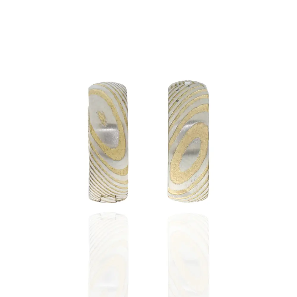 Creole aus Damszener Stahl, teils IP vergoldet, teilmatt, 5mm breit, Ø 16mm