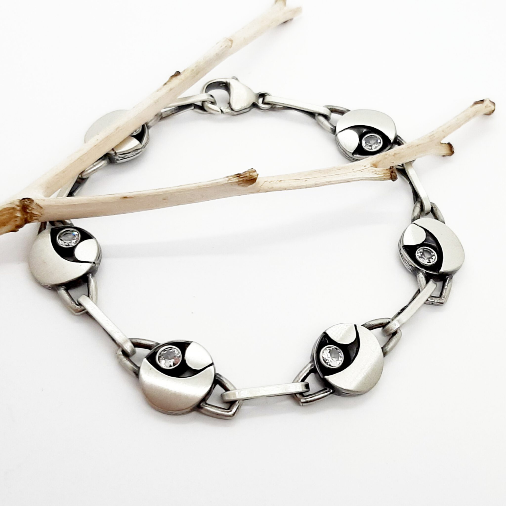 Nordform Armband Silber mit Runden Gliedern und Bergkristall