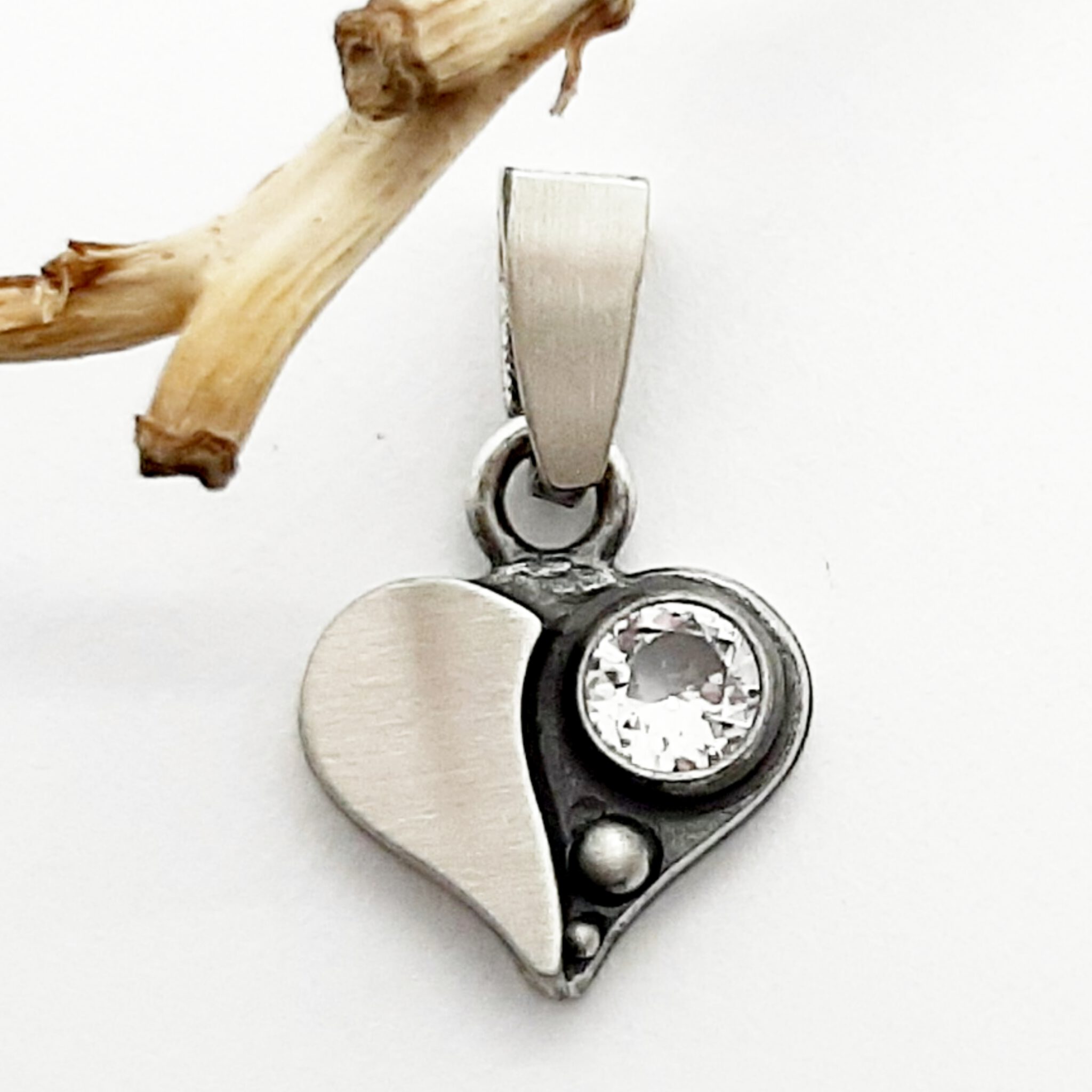 Nordform Kleiner Herz-Anhänger Silber mit Bergkristall (12x18mm)