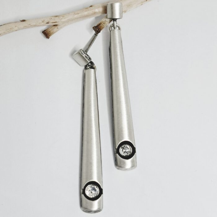 Nordform Halbrunde Lange Ohrhänger Silber Bergkristall