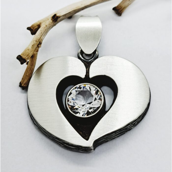 Nordform Großer Herz-Anhänger Silber mit Bergkristall (26x32mm)