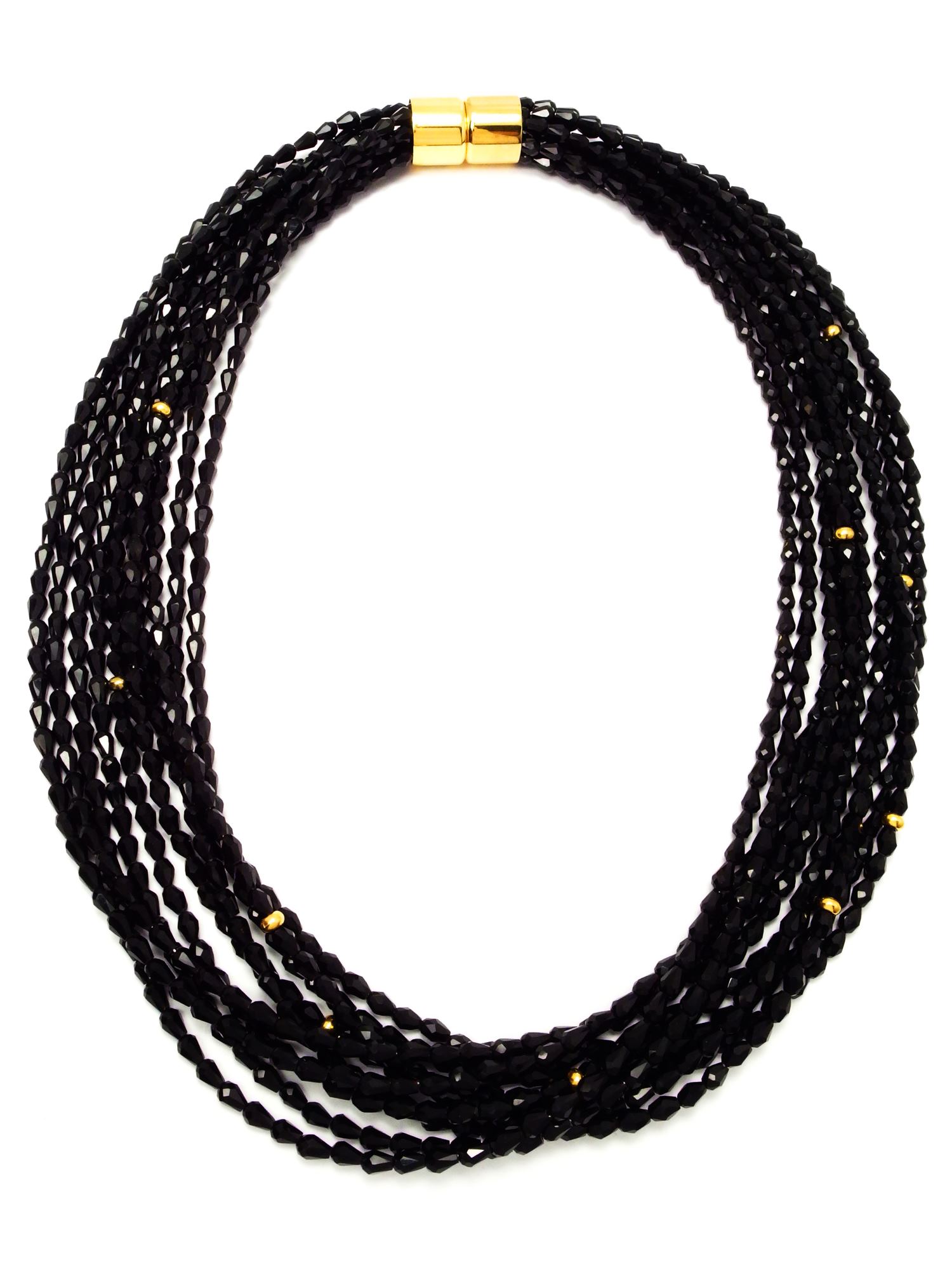 Collier-Kette aus Schwarzem Kristall mit Vergoldetem Verschluss 50 cm