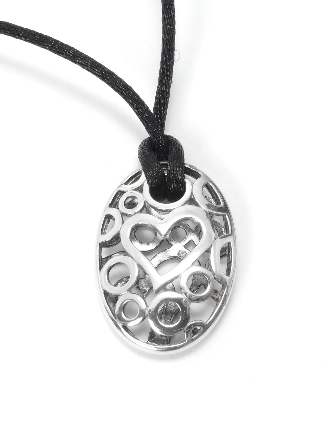 925/ Silber Anhänger Oval Durchbrochen an Schwarzem Band