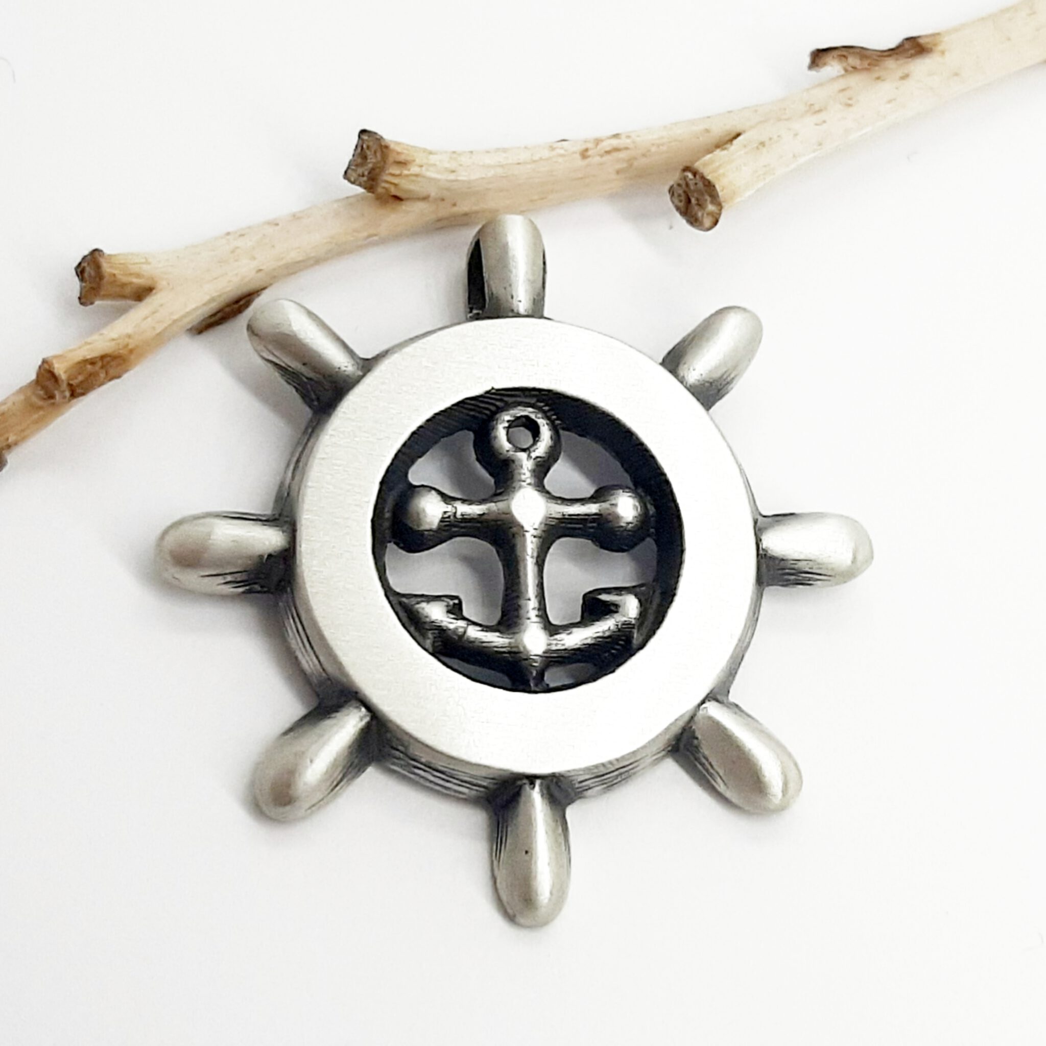 Nordform Anhänger Steuerrad mit Anker Silber (31x31mm)