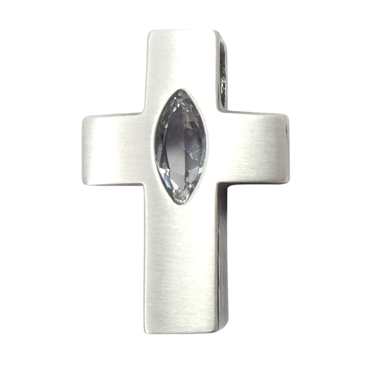 Nordform Kreuz Anhänger Silber mit Mandelförmigen Bergkristall