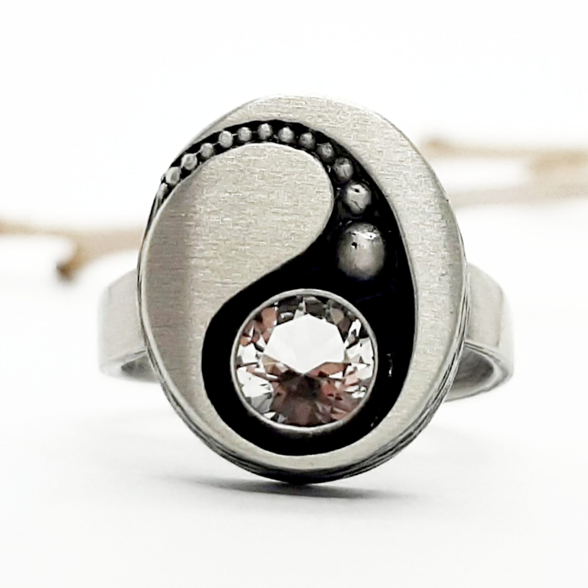 Nordform Ring (Sternensystem) Oval Groß Silber Bergkristall