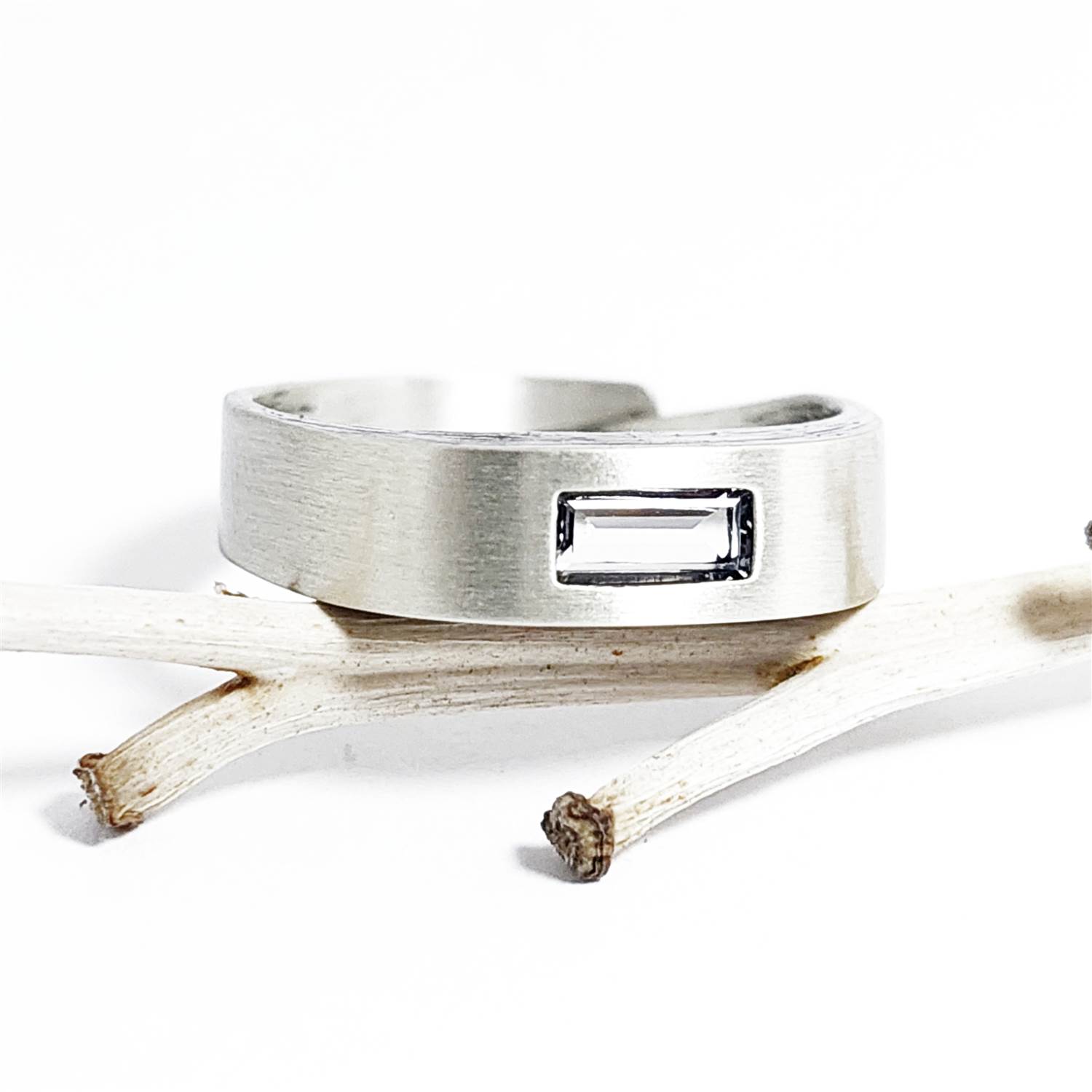 Nordform Bandring Silber (5mm Breit) Bergkristall Baguettschliff