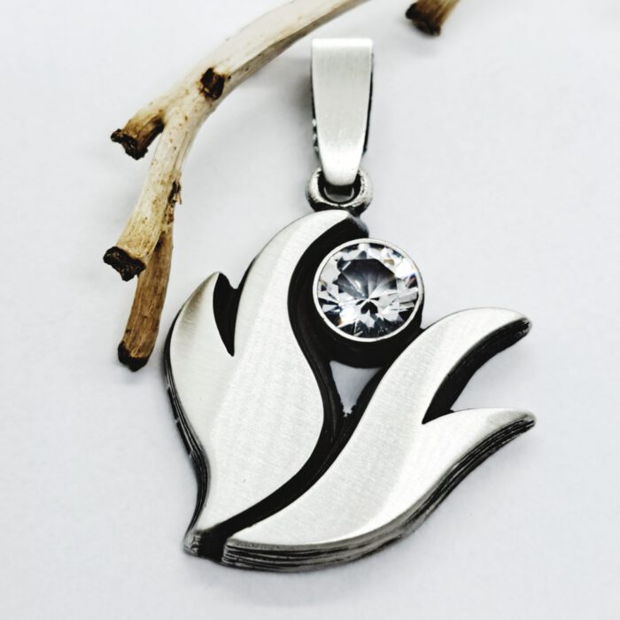Nordform Anhänger Flamme in Silber mit Bergkristall (24x33mm)