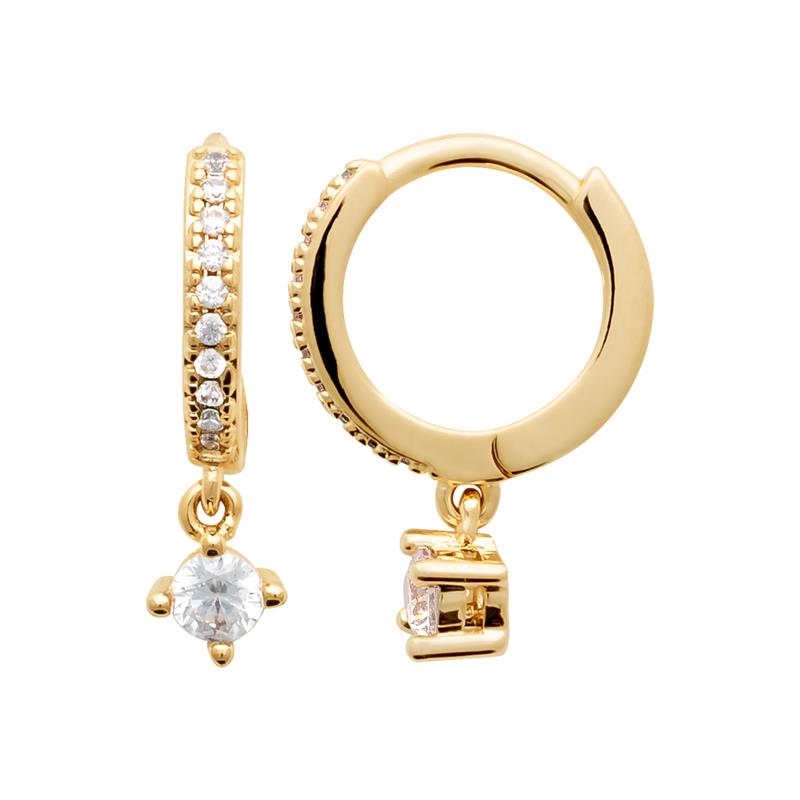 Creolen mit Anhänger Ohrringe mit Zirkonia 3 Micron 750er Vergoldung