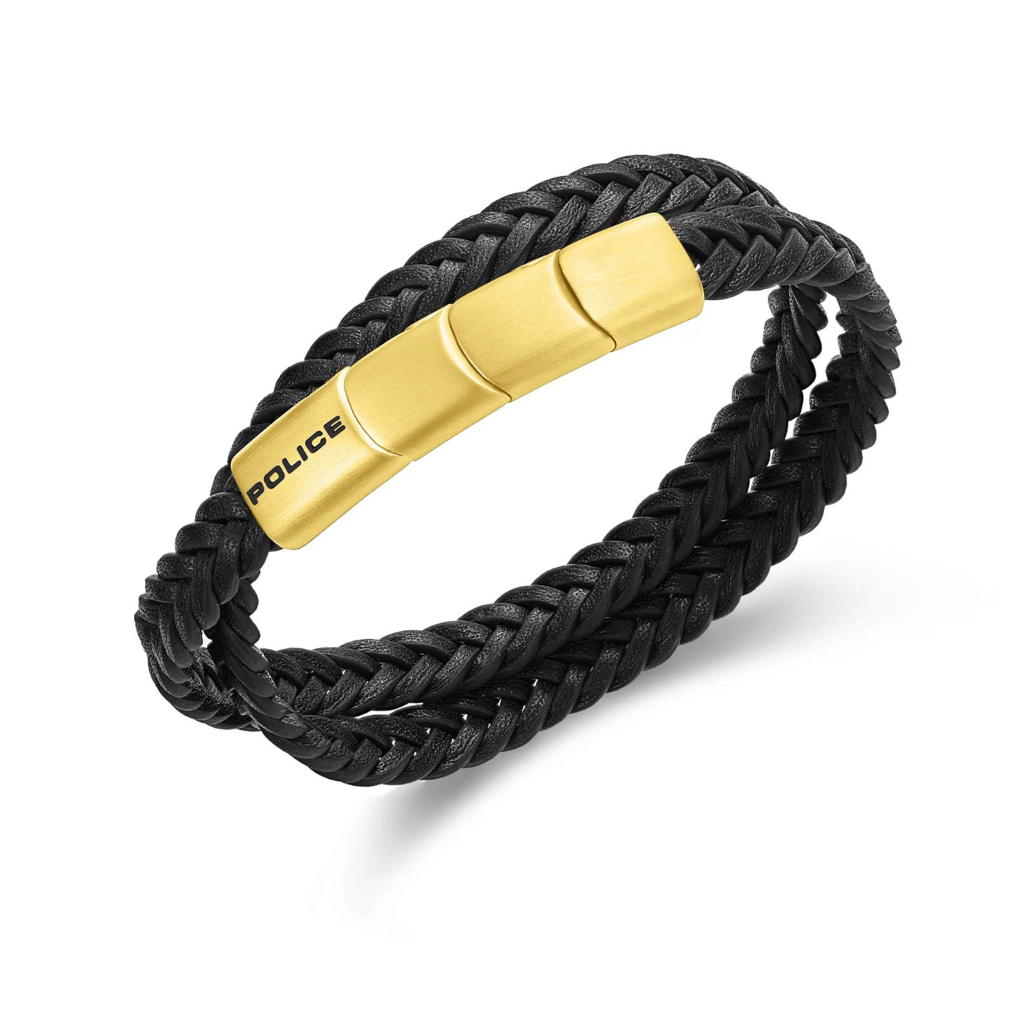 Police Herren Leder Armband Schwarz/Gold Herrenarmband Schmuck