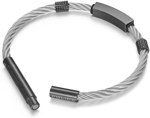 Police Quadro Herrenarmband aus Edelstahl, Silber/Gunmetal, 19 bis 21cm