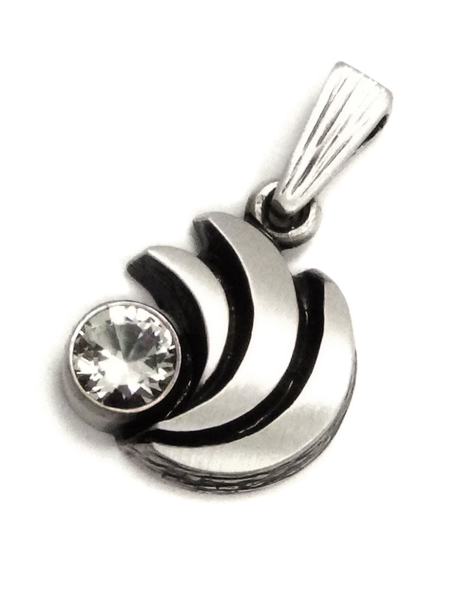 Nordform Gefächerter Runder Anhänger (Ø 15 mm) in Silber mit Bergkristall