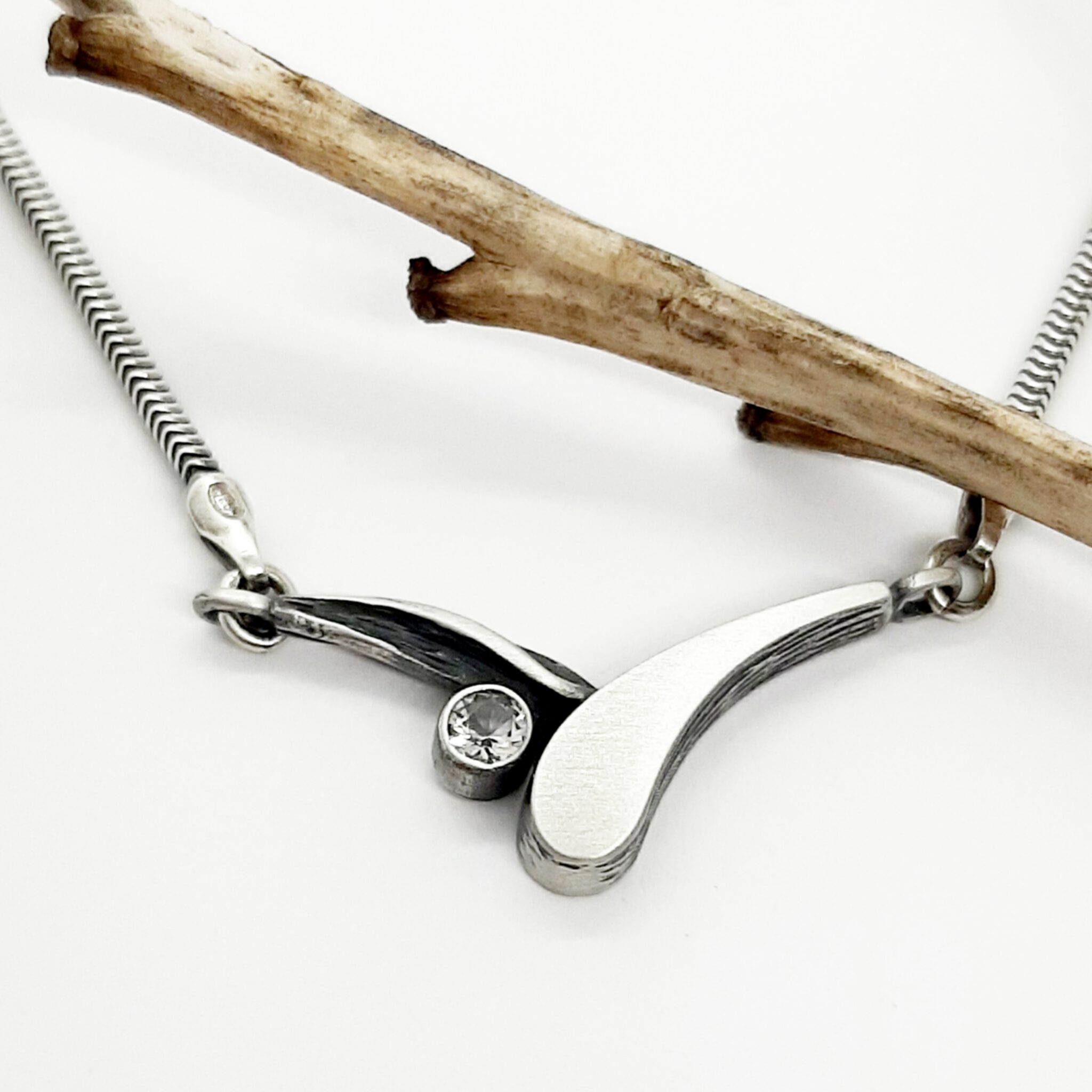 Nordform Collier Schlangenkette mit Mittelteil Silber Bergkristall