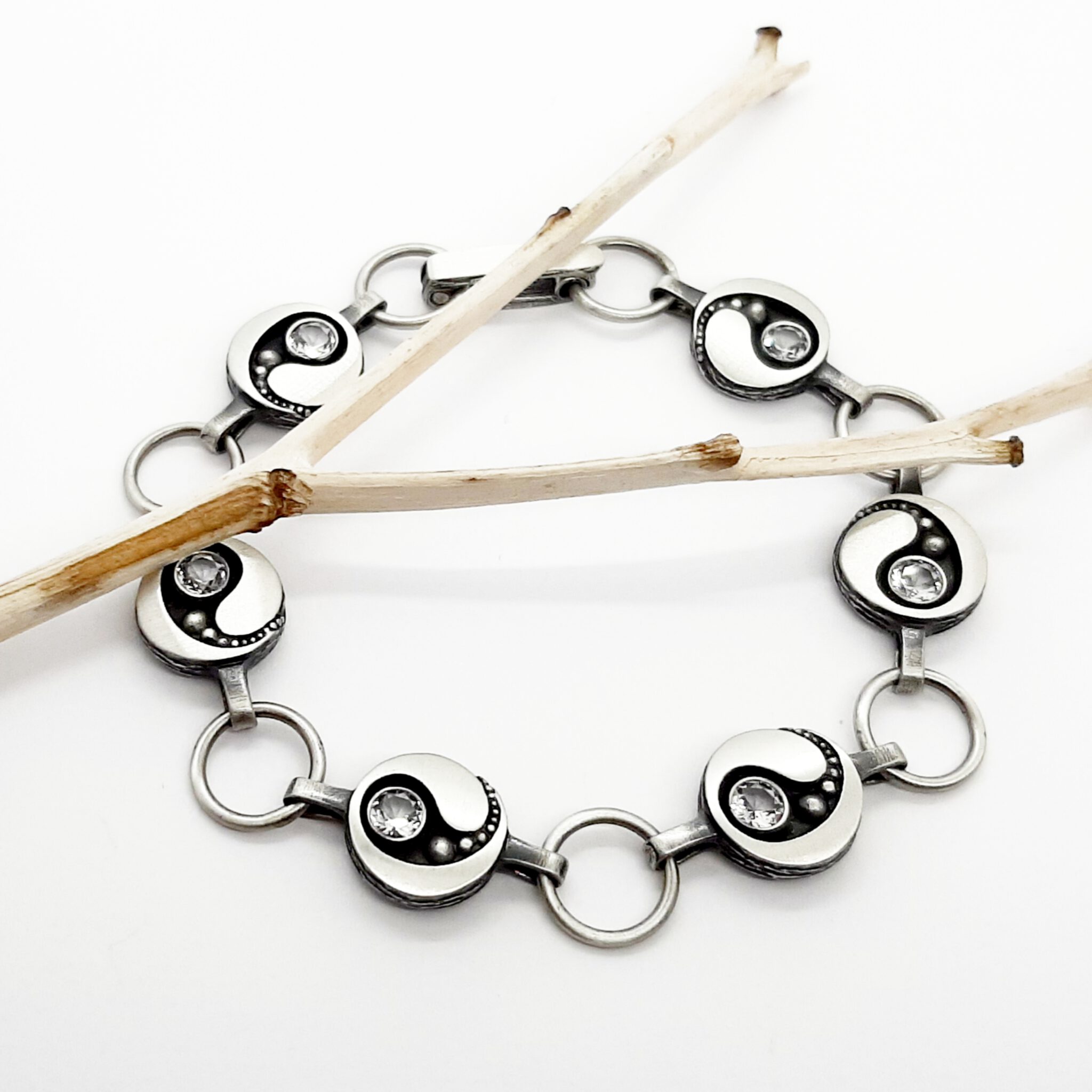 Nordform Armband Sonnensystem Silber mit Runden Gliedern + Bergkristall