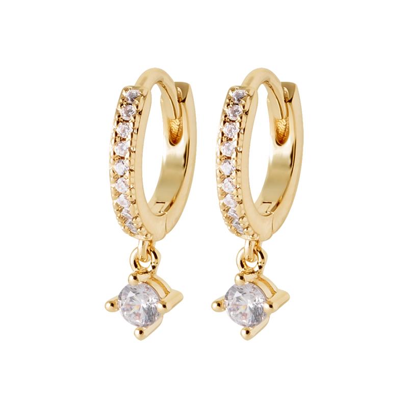 Creolen mit Anhänger Ohrringe mit Zirkonia 3 Micron 750er Vergoldung