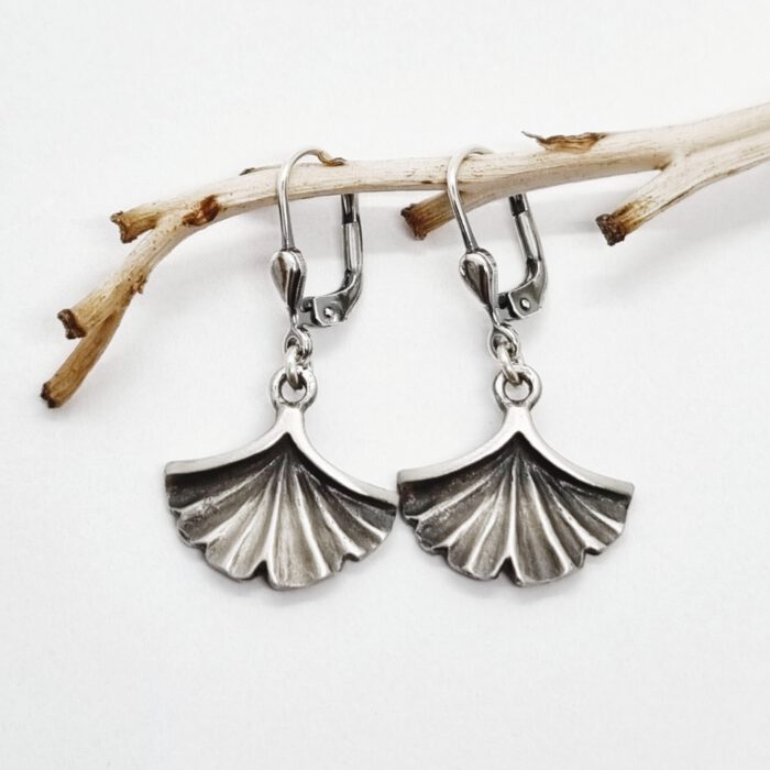 Nordform Bügel-Ohrhänger Ginkoblatt Silber Geschwärzt