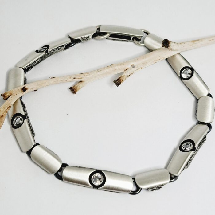 Nordform Armband Schmal Silber mit Bergkristall (5,5 mm Breit)
