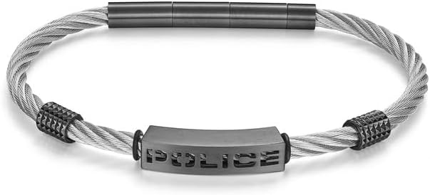 Police Quadro Herrenarmband aus Edelstahl, Silber/Gunmetal, 19 bis 21cm