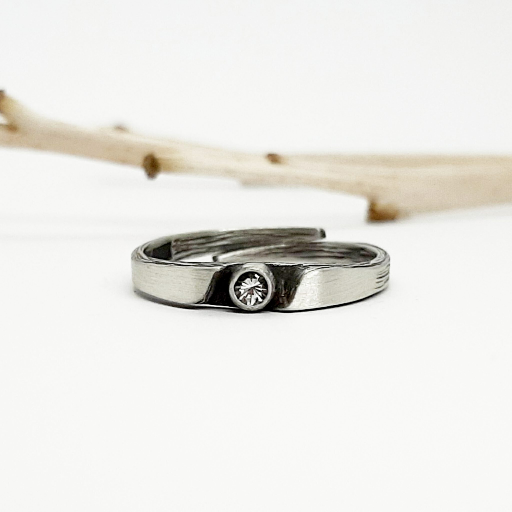 Nordform Schmaler Bandring (3mm) Bergkristall in Silber