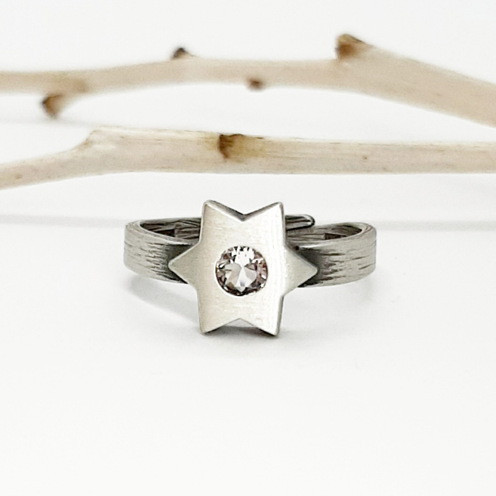 Nordform Ring Sternform Silber Bergkristall