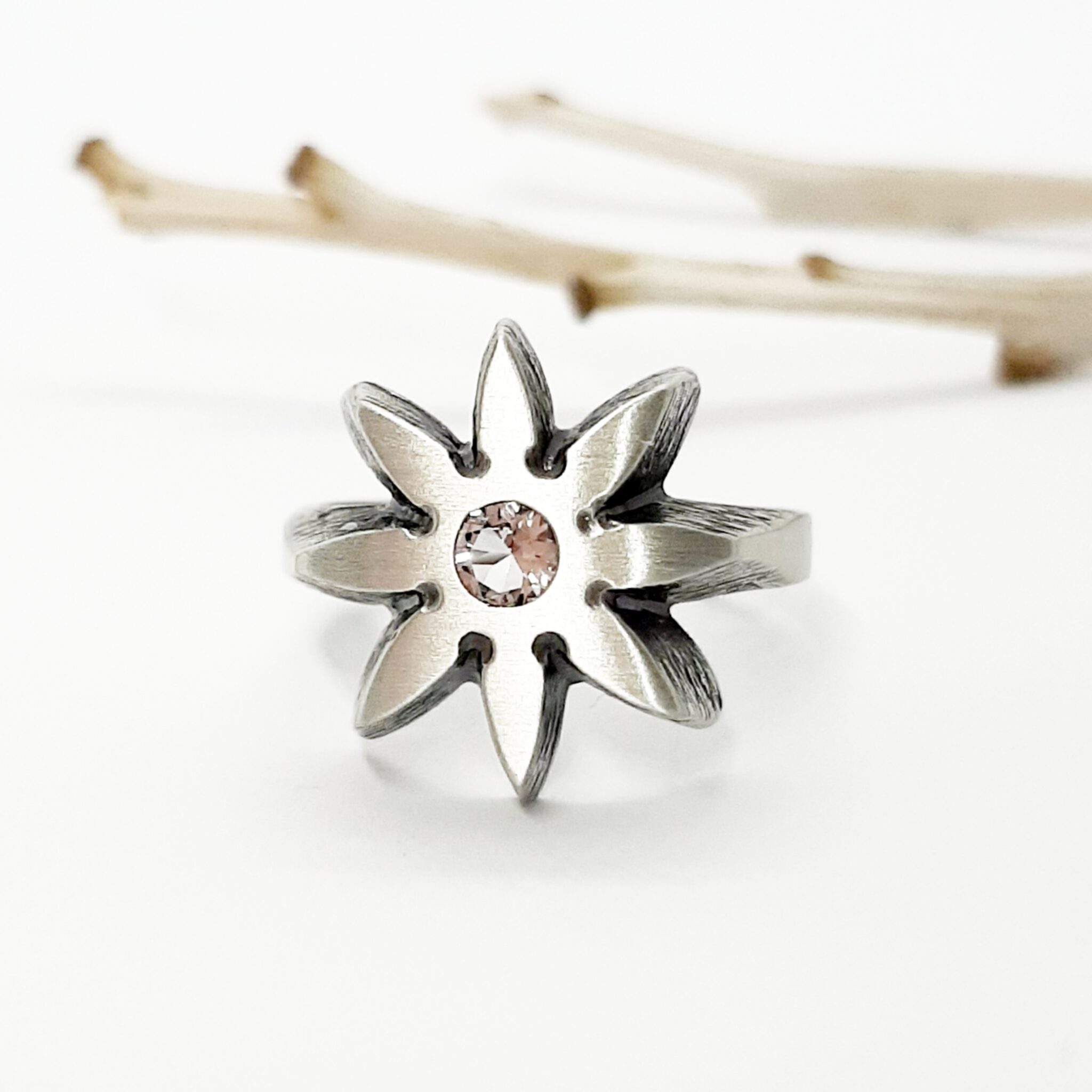 Nordform Ring Runde Blüte (Ø 17mm) Silber Bergkristall
