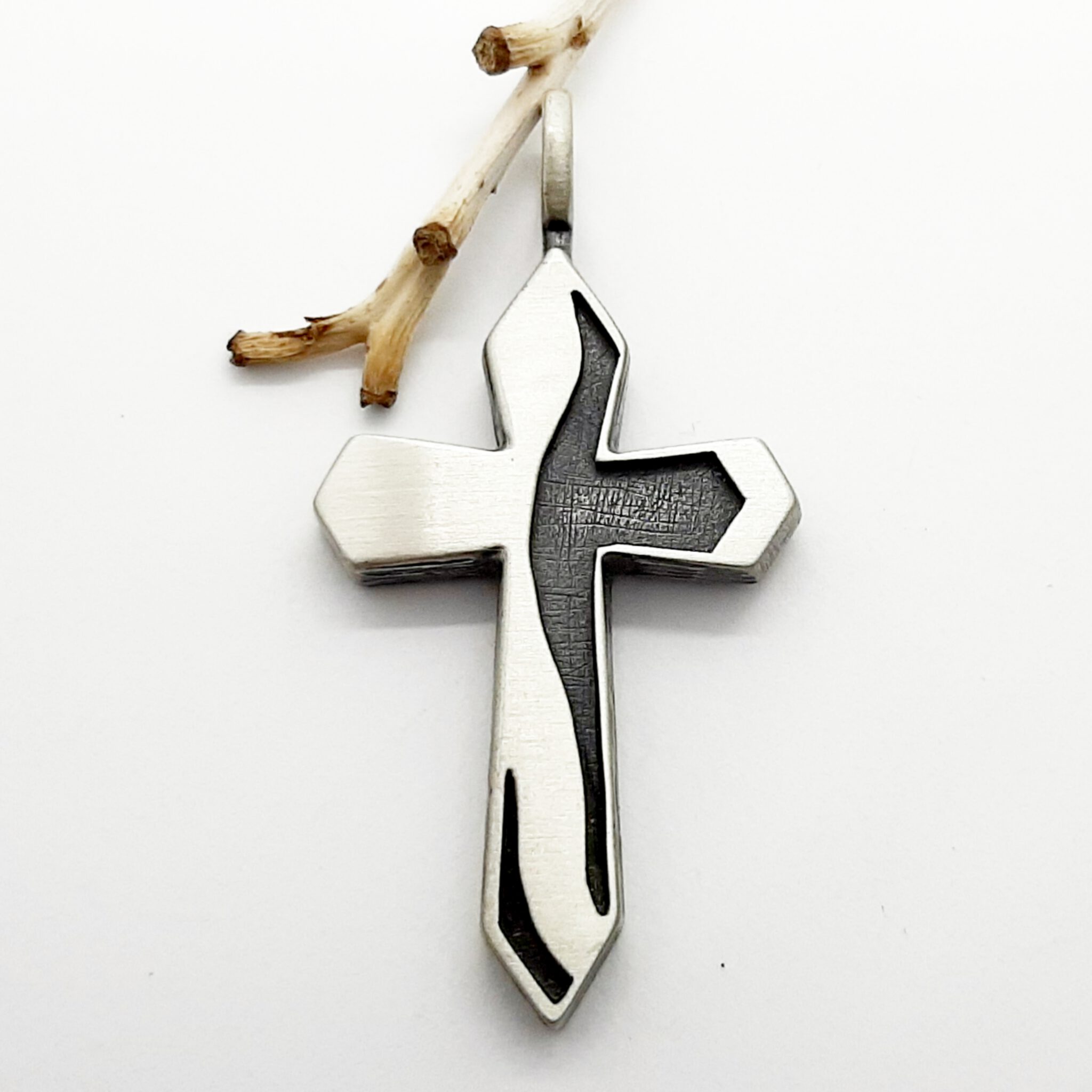 Nordform Kreuz Anhänger Silber Teilweise Geschwärzt (26x50mm)