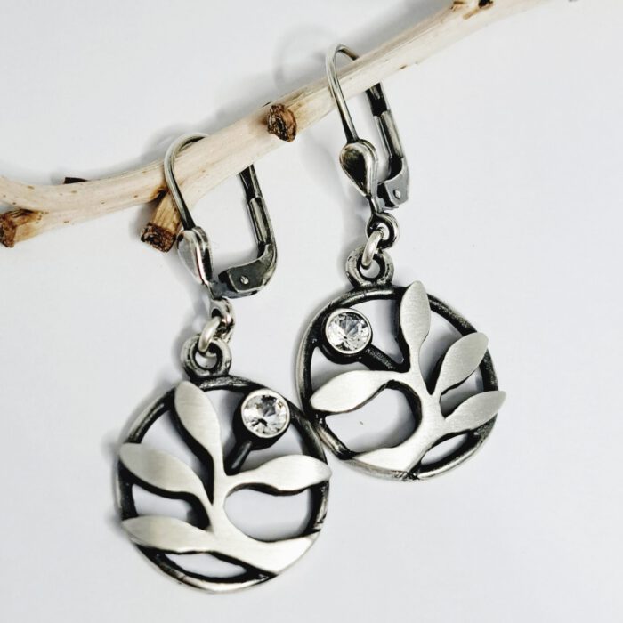 Nordform Bügel-Ohrhänger Lebensbaum Silber Bergkristall