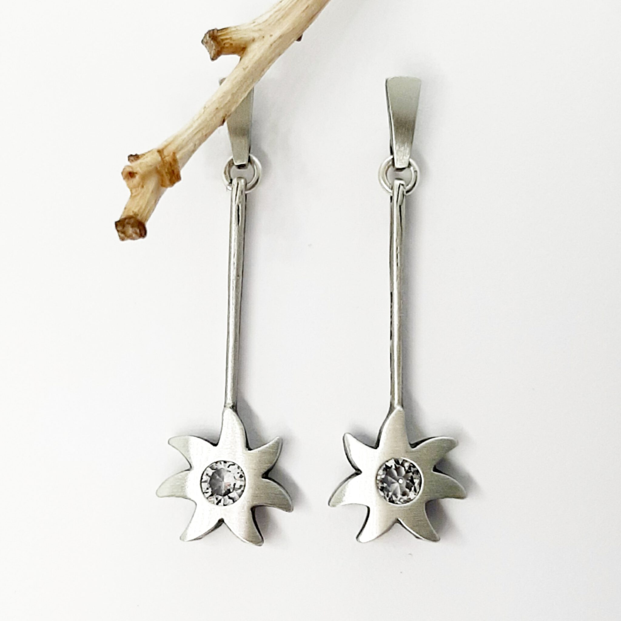 Nordform Ohrhänger (Sonne) an Stäbchen Silber Bergkristall