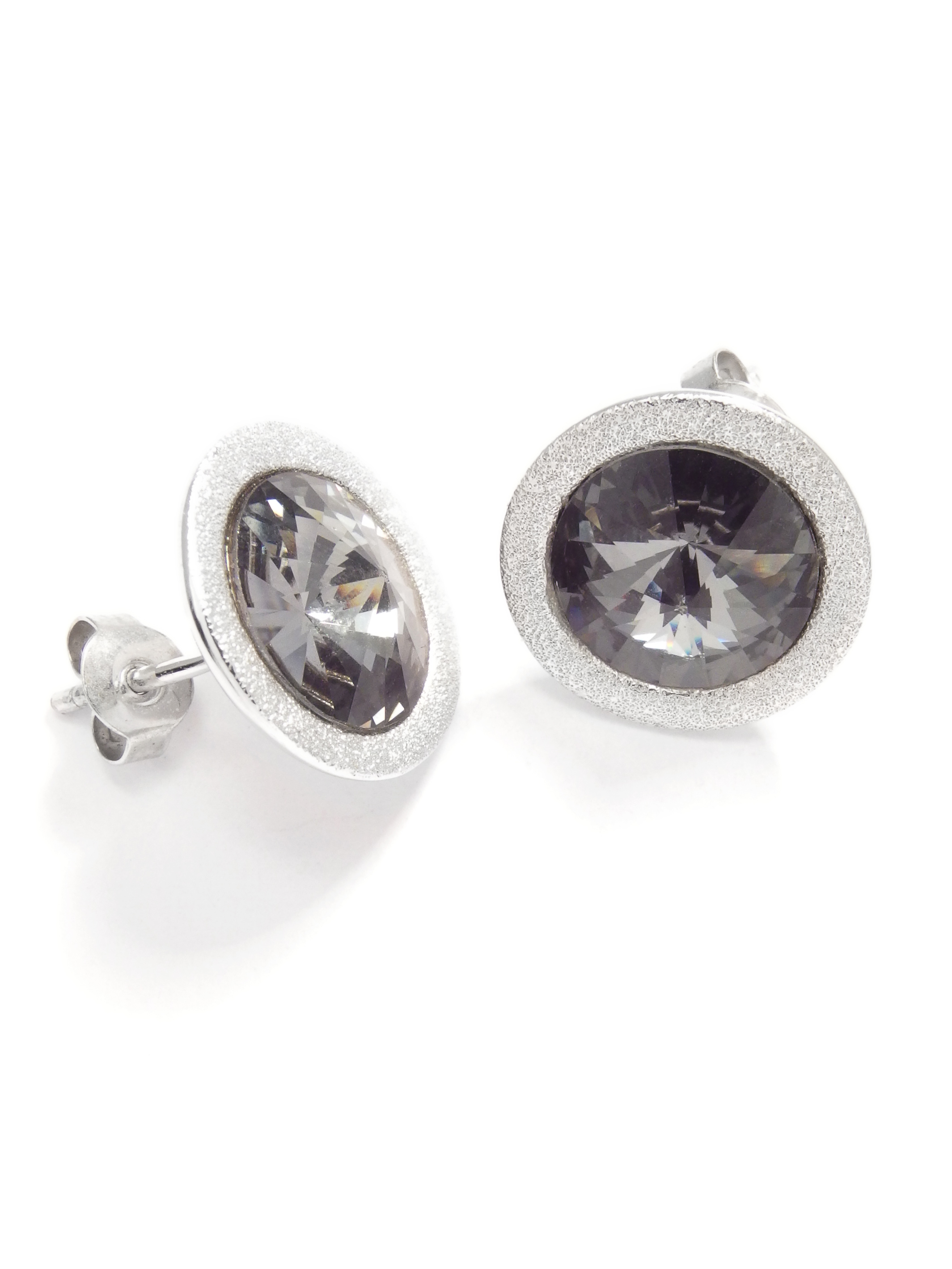 CEM Runde Ohrstecker mit großem Swarovski-Kristall Silber