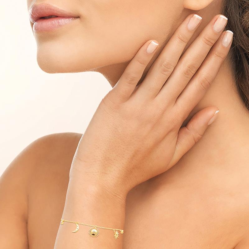Sonne Mond Sterne Bettelarmband mit einer 3 Micron starken 750er Vergoldung