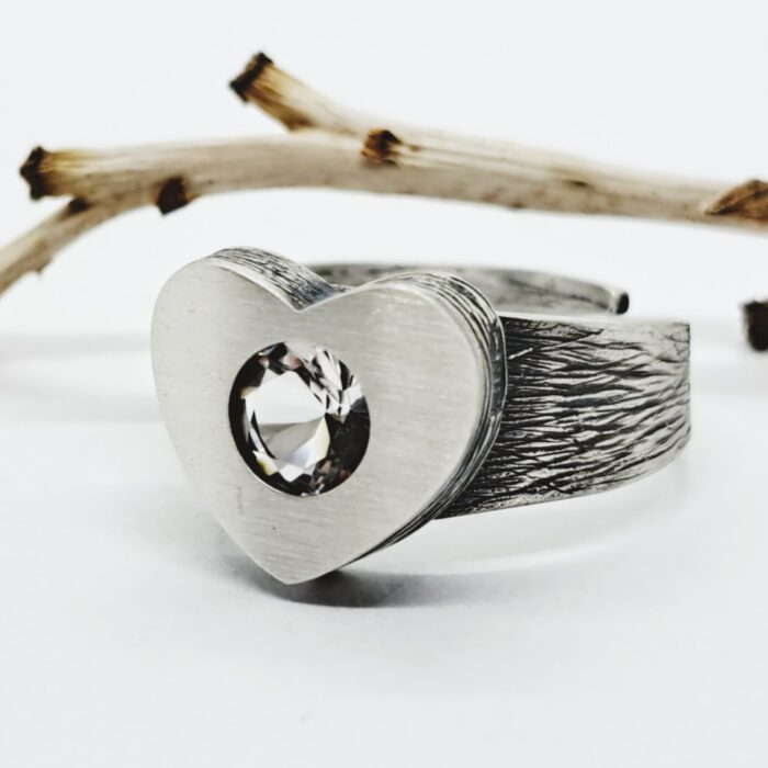 Nordform Ring Sym. Herzförmigen Aufsatz Silber Bergkristall Nordform Ring Sym. Herzförmigen Aufsatz Silber Bergkristall