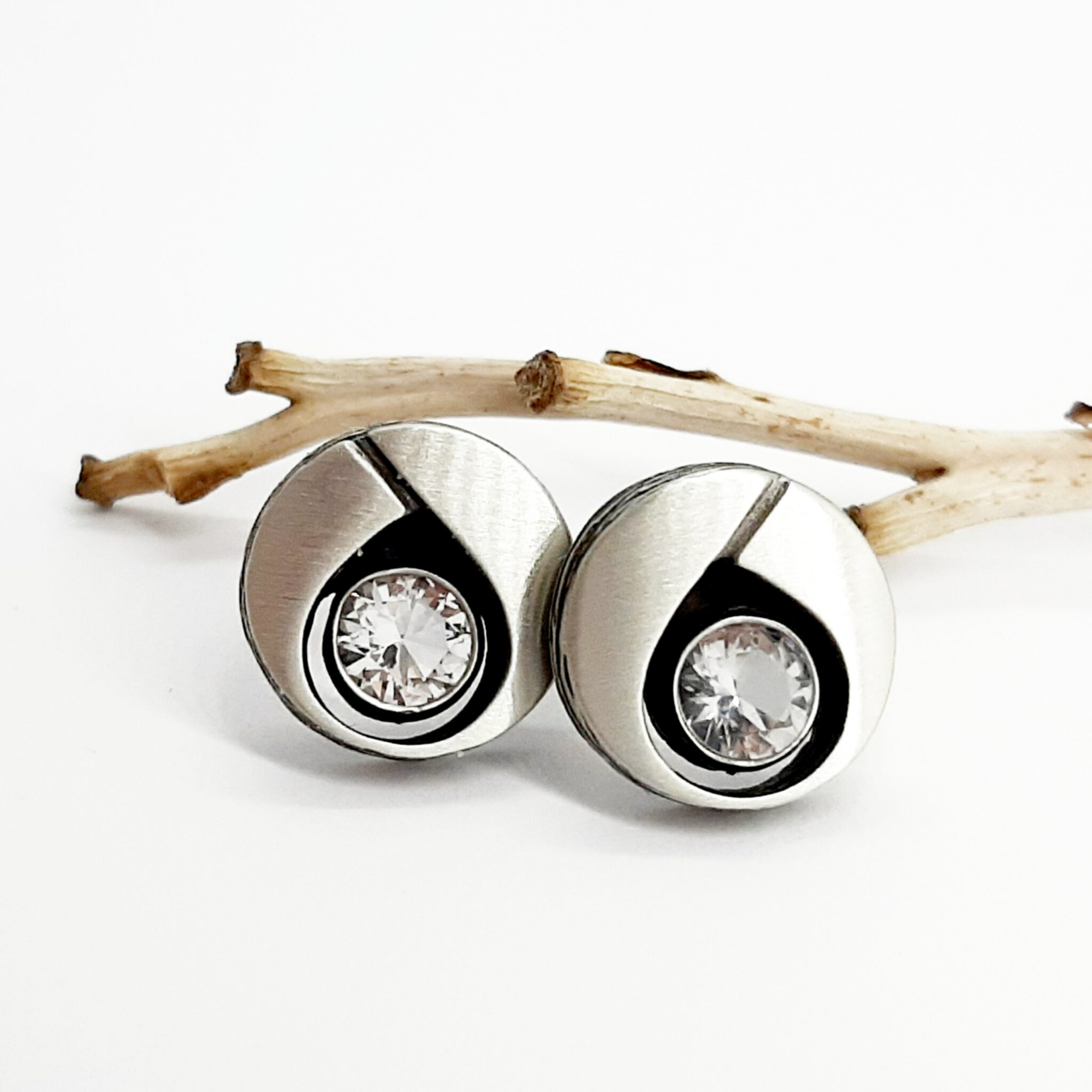 Nordform Runde Ohrstecker Bergkristall Silber Ø 13mm