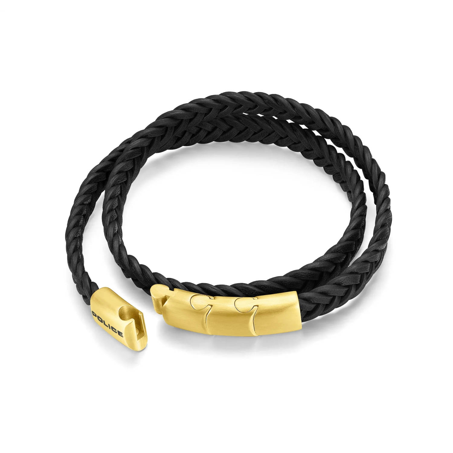 Police Herren Leder Armband Schwarz/Gold Herrenarmband Schmuck