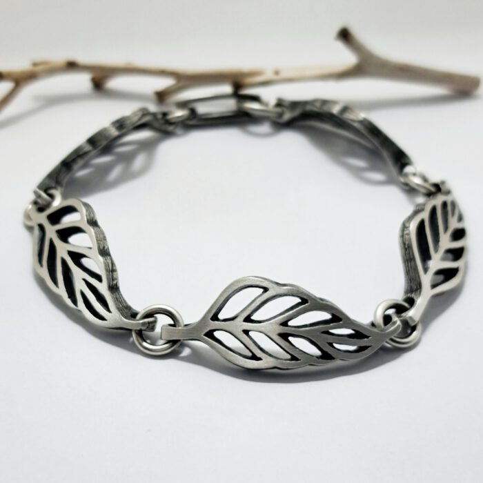 Nordform Blätter Armband Silber Teilweise Geschwärzt