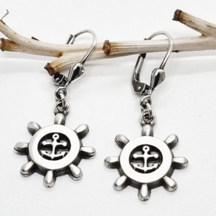 Nordform Bügel-Ohrhänger Steuerrad mit Anker Silber