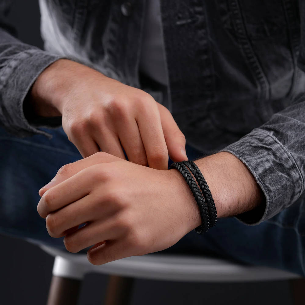 Police Herren Leder Armband Schwarz/Gold Herrenarmband Schmuck
