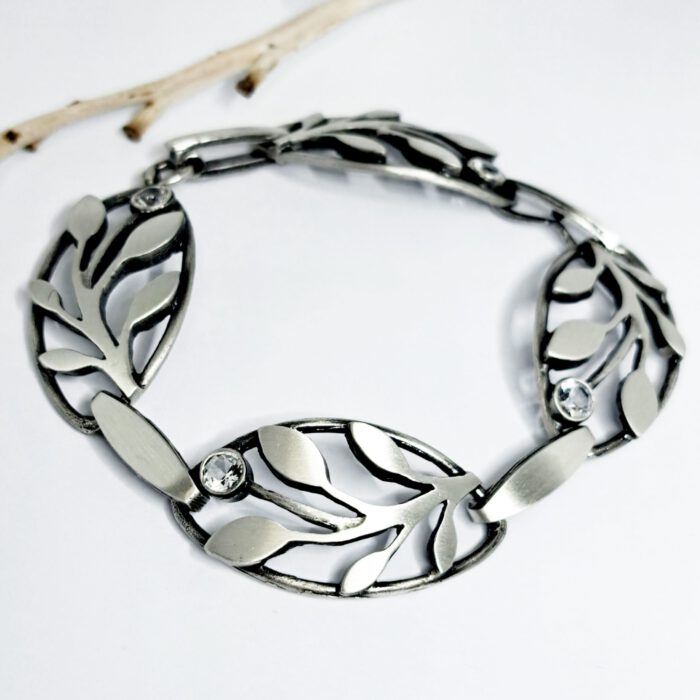 Nordform Armband mit Gliedern Zweigform Silber Bergkristall