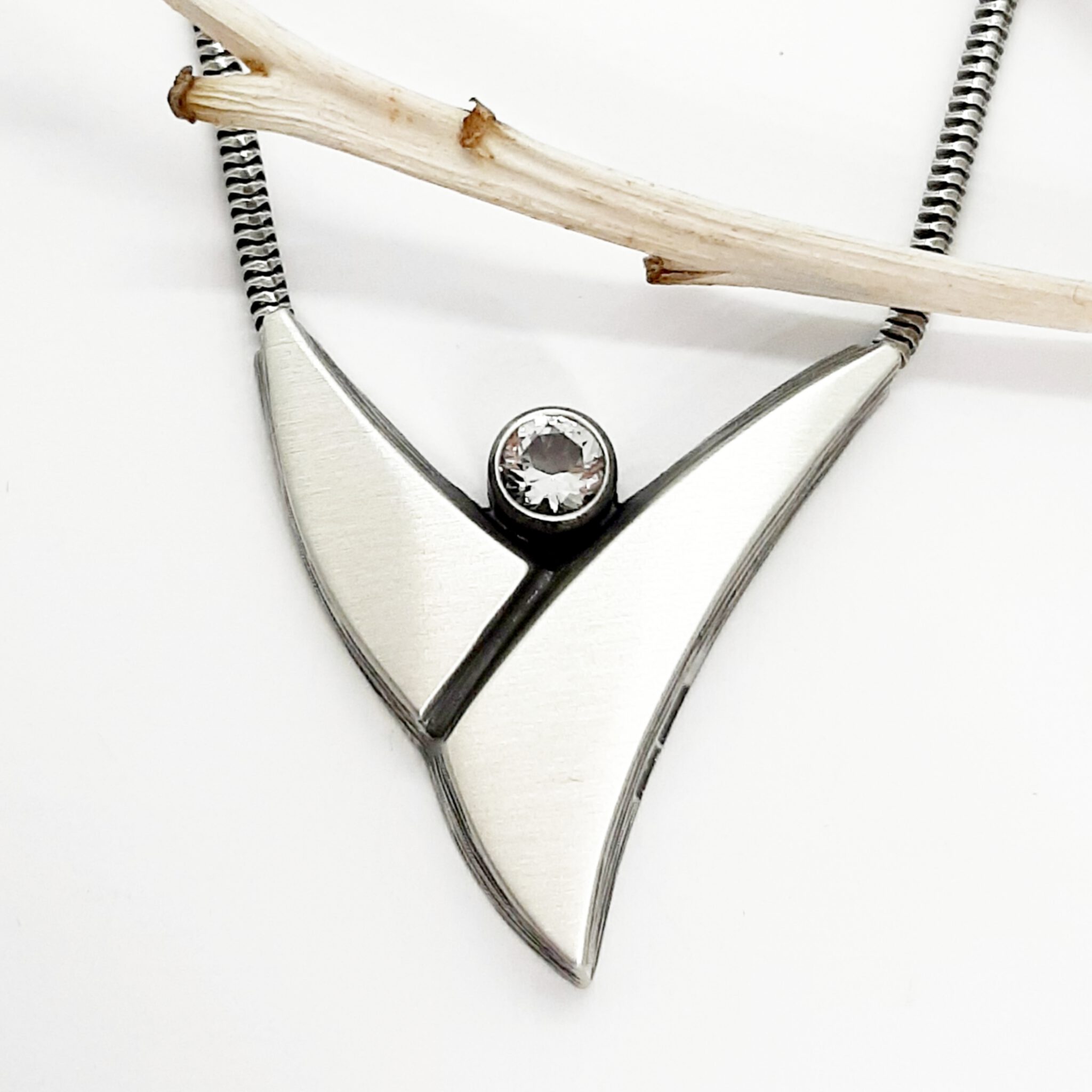 Nordform Collier Schlangenkette mit Mittelteil Silber Bergkristall 42cm