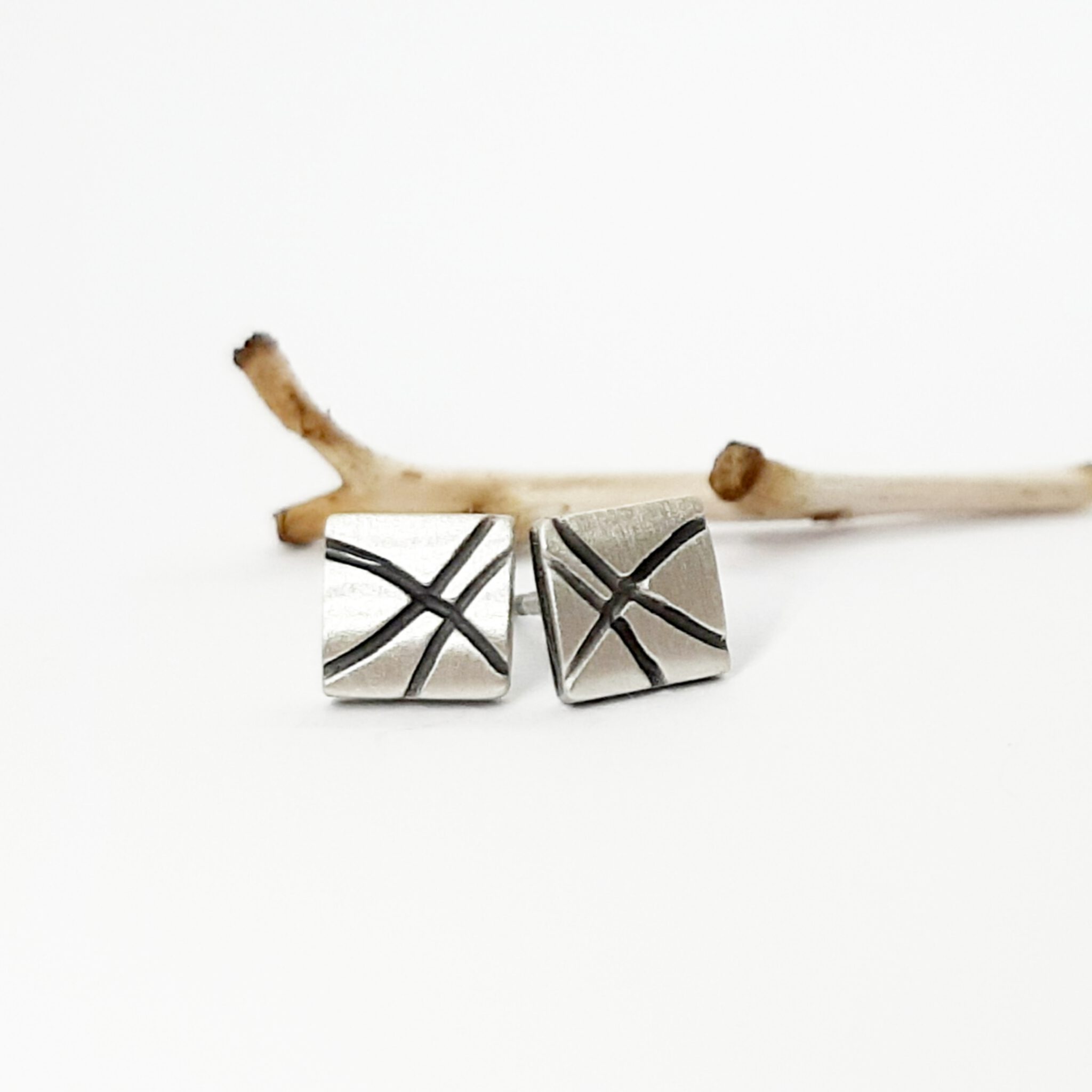 Nordform Quadratische Ohrstecker Silber Geschwärzt